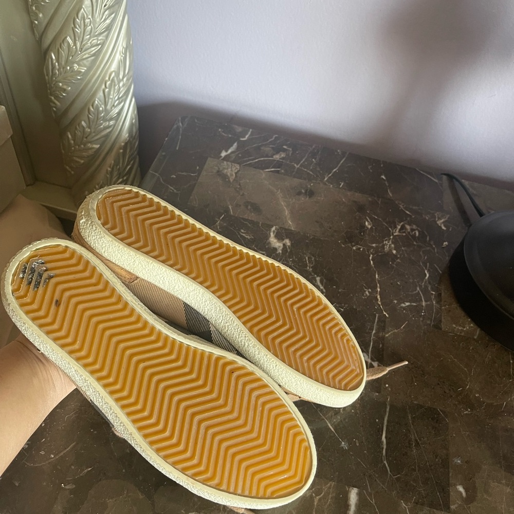 Burberry Beige and Black Check Sneakers